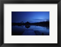 A small pier in a lake against starry sky, Moscow region, Russia Fine Art Print