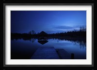 A small pier in a lake against starry sky, Moscow region, Russia Fine Art Print