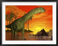 Large Argentinosaurus dinosaur in water at sunset Fine Art Print