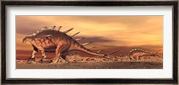 Kentrosaurus mother and baby walking in the desert by sunset Fine Art Print