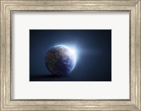 Planet Earth and sunlight on a dark blue background Fine Art Print