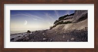 Tranquil seaside and Mons Klint cliffs against rising moon, Denmark Fine Art Print