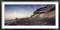 Tranquil seaside and Mons Klint cliffs against rising moon, Denmark Fine Art Print