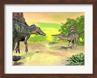 Confrontation between two Spinosaurus dinosaurs Fine Art Print