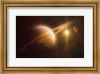 Saturn in outer space against Sun and star field Fine Art Print
