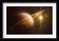 Saturn in outer space against Sun and star field Fine Art Print