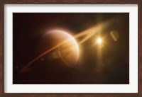 Saturn in outer space against Sun and star field Fine Art Print