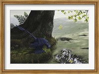 Microraptor gui eating a small fish Fine Art Print