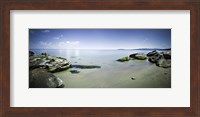 Panoramic view of tranquil sea and boulders against blue sky, Burgas, Bulgaria Fine Art Print