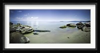 Panoramic view of tranquil sea and boulders against blue sky, Burgas, Bulgaria Fine Art Print