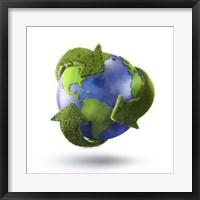 3D Rendering of planet Earth surrounded by grassy recycle symbol Fine Art Print