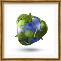 3D Rendering of planet Earth surrounded by grassy recycle symbol Fine Art Print