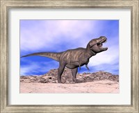 Aggressive Tyrannosaurus Rex dinosaur in the desert Fine Art Print