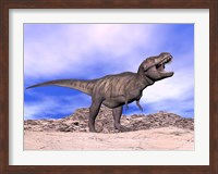 Aggressive Tyrannosaurus Rex dinosaur in the desert Fine Art Print