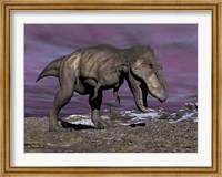 Aggressive Tyrannosaurus Rex dinosaur walking in the desert Fine Art Print