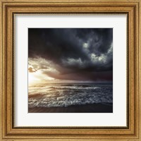 Bright sunset against a wavy sea with stormy clouds, Hersonissos, Crete Fine Art Print