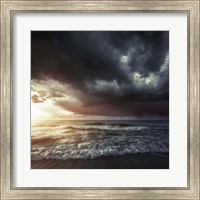 Bright sunset against a wavy sea with stormy clouds, Hersonissos, Crete Fine Art Print