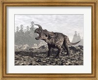 Einiosaurus dinosaur roaring in nature Fine Art Print