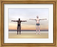 Homo Erectus man next to modern human being Fine Art Print