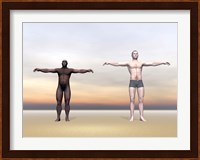Homo Erectus man next to modern human being Fine Art Print