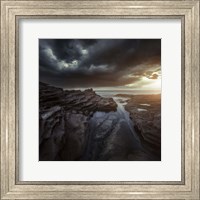 Huge rocks on the shore of a sea against stormy clouds, Sardinia, Italy Fine Art Print