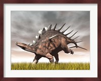 Kentrosaurus dinosaur running on the yellow grass Fine Art Print