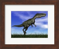 Monolophosaurus dinosaur walking in the grass Fine Art Print
