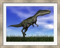 Monolophosaurus dinosaur walking in the grass Fine Art Print