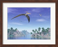 Pteranodon birds flying above islands with palm trees Fine Art Print