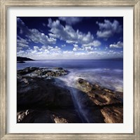 Rocky shore and tranquil sea, Portoscuso, Sardinia, Italy Fine Art Print