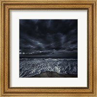 Rough seaside against stormy clouds, Hersonissos, Crete, Greece Fine Art Print