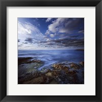 Tranquil lake and rocky shore against cloudy sky, Crete, Greece Fine Art Print
