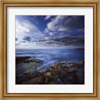 Tranquil lake and rocky shore against cloudy sky, Crete, Greece Fine Art Print