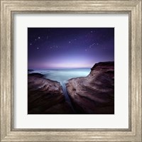 Two large rocks in a sea, against starry sky Fine Art Print
