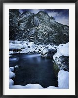 A river flowing through the snowy mountains of Ritsa Nature Reserve, Abkhazia Fine Art Print
