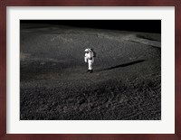 Space Suit engineer simulates work inside a crater in Johnson Space Center's Lunar Yard Fine Art Print