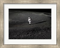 Space Suit engineer simulates work inside a crater in Johnson Space Center's Lunar Yard Fine Art Print