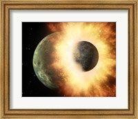 Concept  of our moon slamming at great speed into a body the size of Mercury Fine Art Print