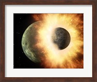 Concept  of our moon slamming at great speed into a body the size of Mercury Fine Art Print