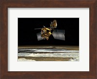 Satellite over the poles of planet Mars Fine Art Print