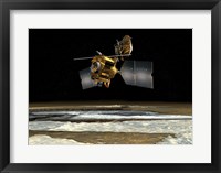 Satellite over the poles of planet Mars Framed Print