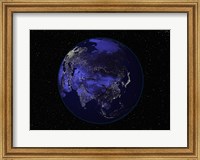 Satellite view of Earth showing city lights at night Fine Art Print