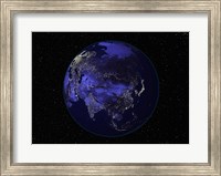 Satellite view of Earth showing city lights at night Fine Art Print