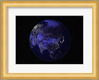 Satellite view of Earth showing city lights at night Fine Art Print