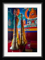 Ceremonial horns at Shey Palace, Ledakh, India Fine Art Print
