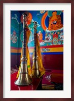 Ceremonial horns at Shey Palace, Ledakh, India Fine Art Print