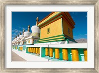 Chortens and prayer flags at Dali Lama's Ladakh home, Ladakh, India Fine Art Print