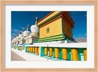 Chortens and prayer flags at Dali Lama's Ladakh home, Ladakh, India Fine Art Print
