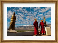 Monks playing horns at sunrise, Thiksey Monastery, Leh, Ledakh, India Fine Art Print