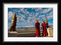 Monks playing horns at sunrise, Thiksey Monastery, Leh, Ledakh, India Fine Art Print